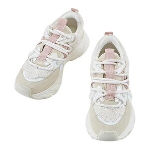 Kate Gray Chunky Suede Faux Fur Blush Pink Cream Beige Sneakers Women's Sz 8.5-9